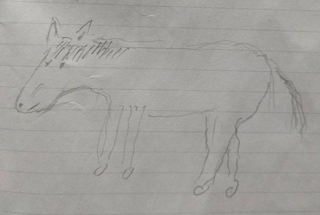 91歳の義父が書いた、スタンプの元となった馬の絵＝男性提供